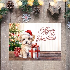 Cartão de Natal com Filhote – Download Digital para Amantes de Animais, Cartão Festivo para Imprimir