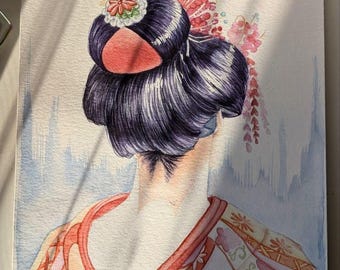 Geisha. Illustrazione ad acquerello.