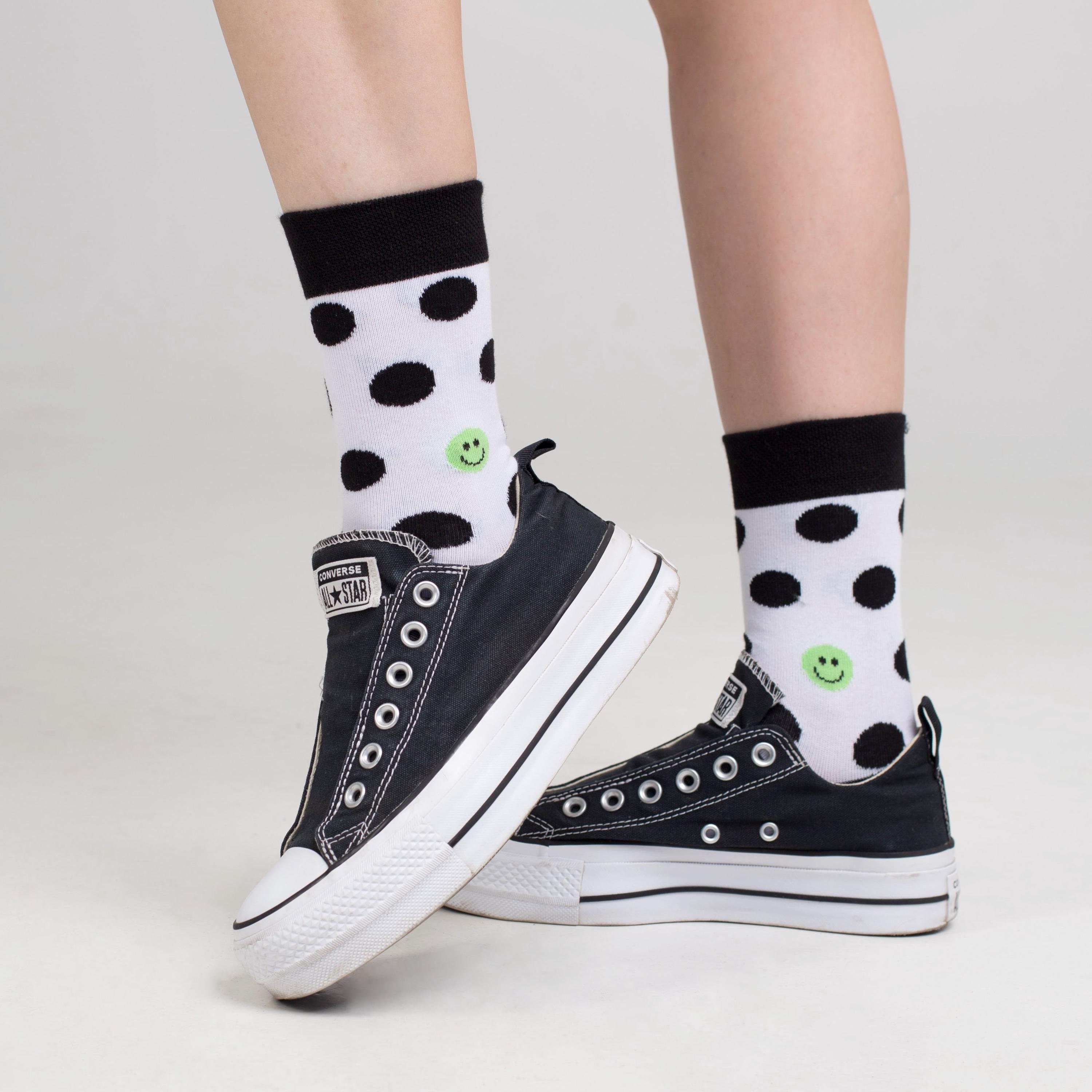 White socks with Black Polka Dots and Smiley Face | Socks for a gift | Saint Nicholas gift | Socks gift | Socks for men and women