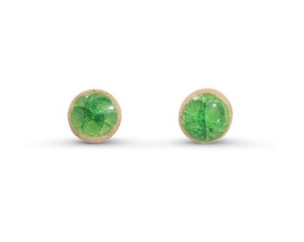 Emerald Green Recycled Glass Sterling Silver Stud Earrings