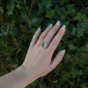 Small Round Blue Reef Sterling Silver Adjustable Ring