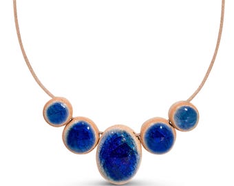 Navy Blue Recycled Glass Chunky Adjustable Necklace