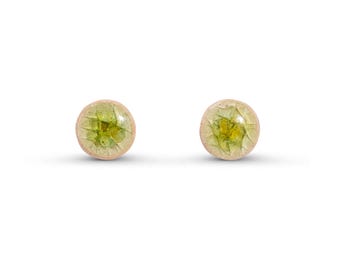 Lime Green Recycled Glass Sterling Silver Stud Earrings