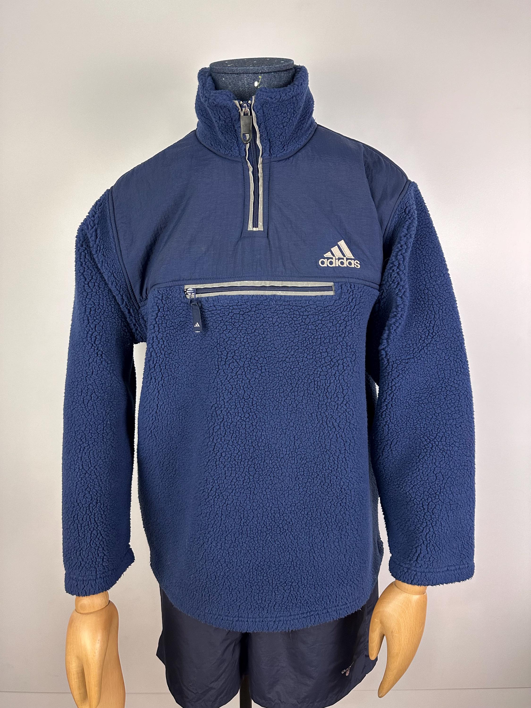 Vintage Adidas Teddy Sherpa Fleece Quarter Zip Jacket Blue Size M