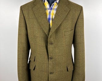 Magee Huntsman Blazer Jacke Grün Braun Tweed Karo Wolle Herren Größe 44R
