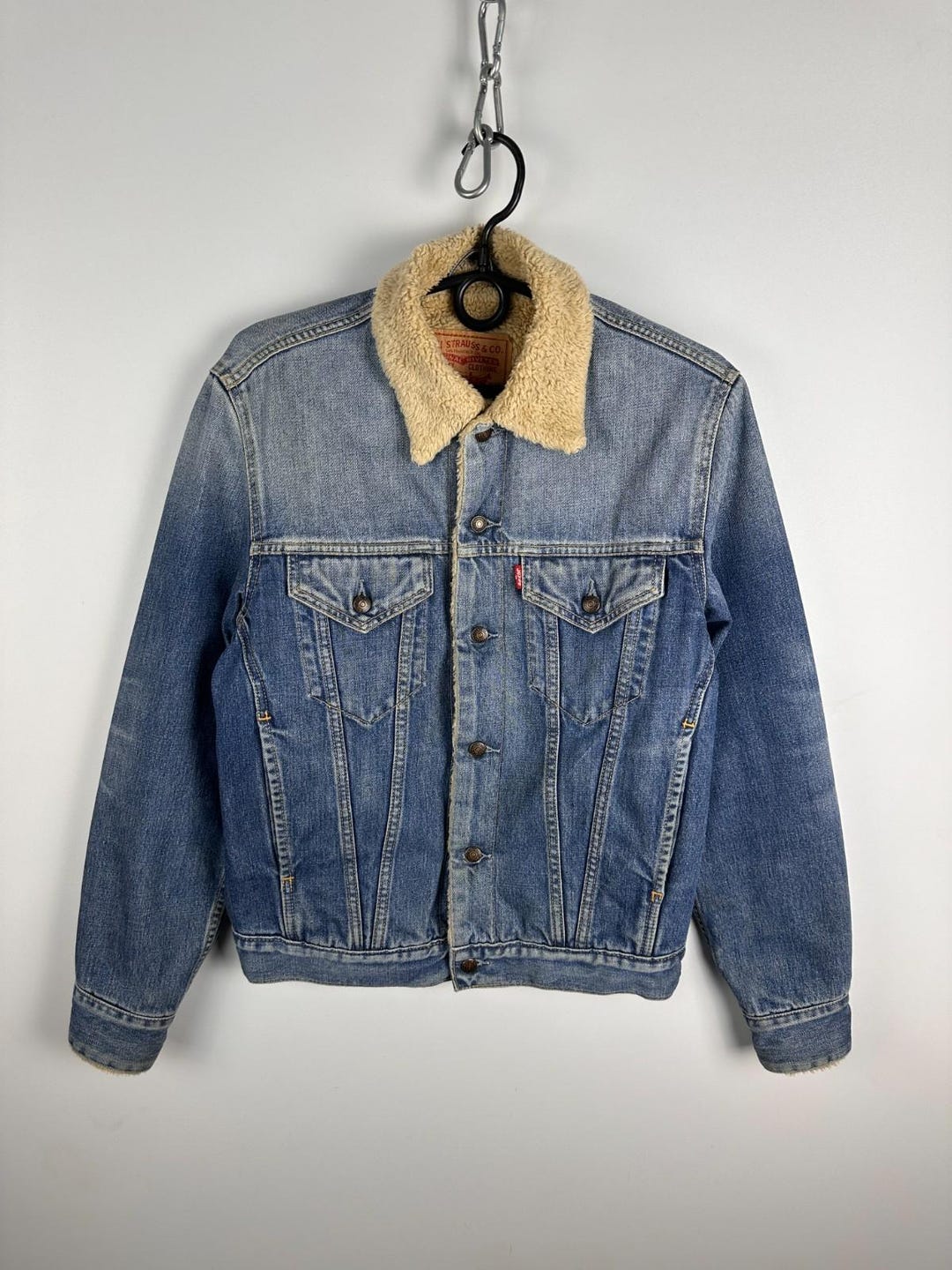 Vintage Levi's Strauss & Co Denim Trucker Sherpa Jacket Blue Mens