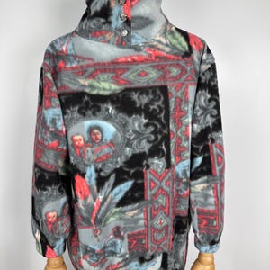vintage FLEECE sweater 1/4 Zip Size M rare retro wear men&#39;s 90s jumper blue zipped winter ski outfit outdoor letter pattern