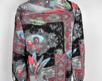 Vintage fleece trui met 1/4 rits: jaren 90 retrotrui, maat M