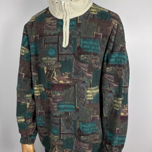 vintage FLEECE sweater 1/2 Zip Size L rare retro wear men&#39;s 90s jumper blue zipped winter ski outfit outdoor letter pattern