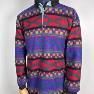 vintage Manners FLEECE sweater Shirt 1/4 Button Size L rare retro wear men&#39;s 90s jumper blue zipped winter ski outfit outdoor letter pattern