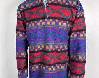 Vintage Manners-fleecetrui: jaren 90 retro kwartknoop, maat L