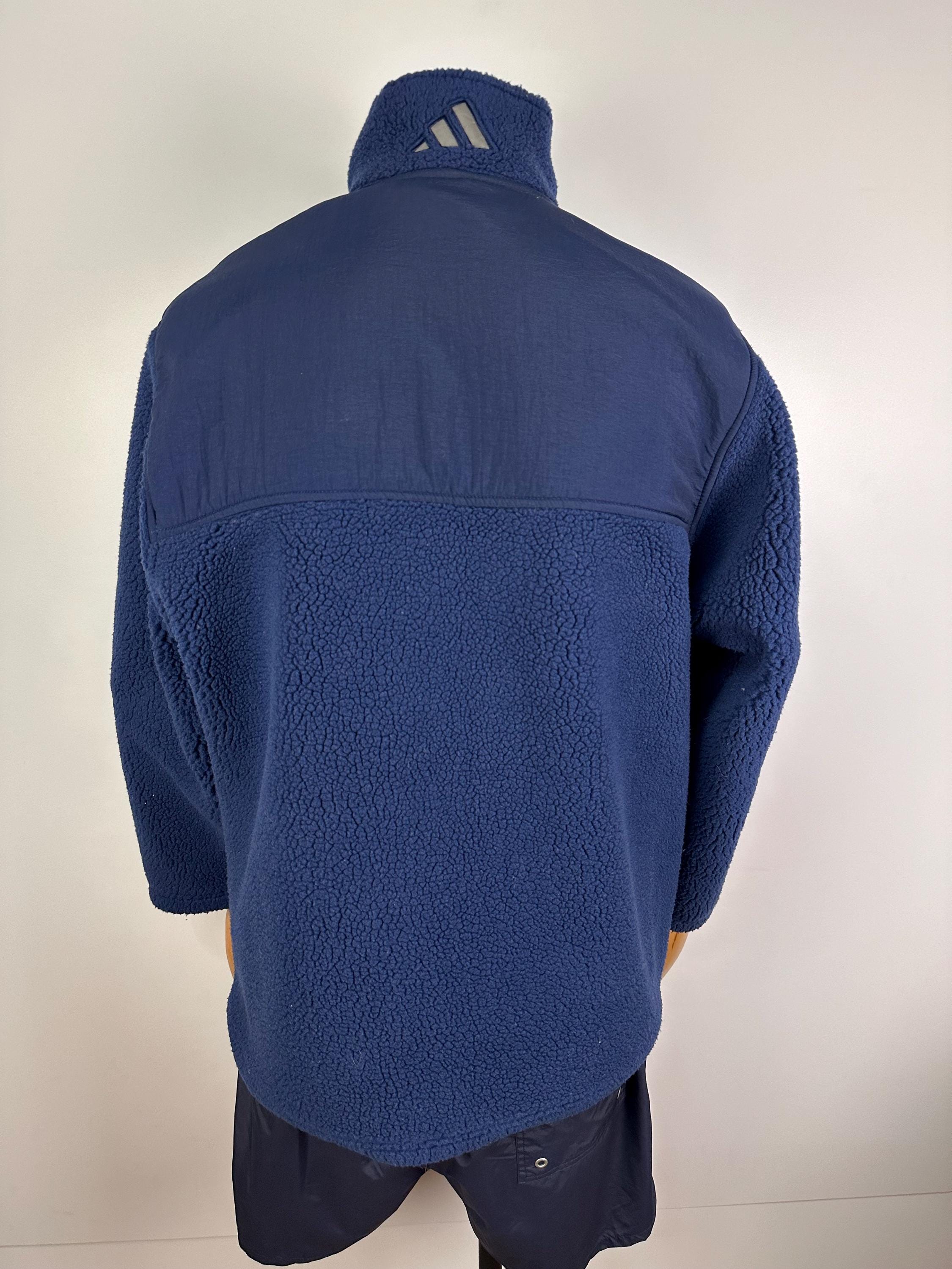 Vintage Adidas Teddy Sherpa Fleece Quarter Zip Jacket Blue Size M