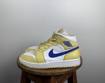 Nike Air Jordan 1 Mid Shoes Lemon Wash Lapis Women's Size US8 BQ6472-701