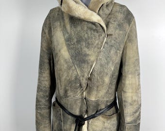 Sylvie Schimmel Paris Penny Lane Long Sheepskin Coat Fur Suede Women Size 40