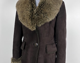 Balmain Vintage Sheepskin Coat Fur Jacket Brown Womans Size 40