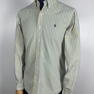 Ralph Lauren Dress Shirt Yellow Blue Stripe Button-Down Long Sleeve Men Size M