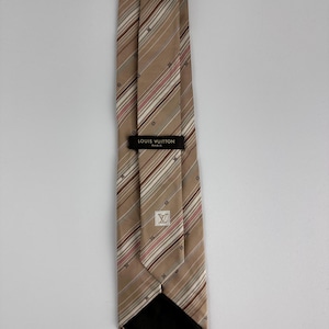Louis Vuitton 100% Silk Necktie Bronze Striped With Small Monogram