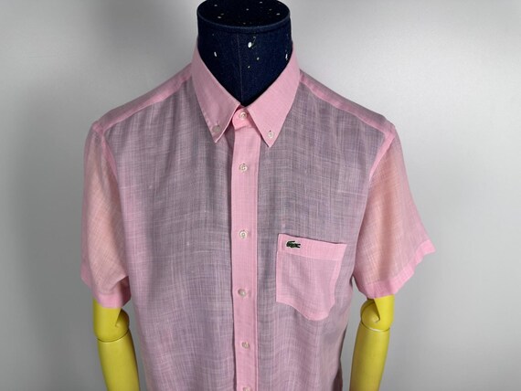 Chemise en lin Lacoste manches courtes boutonnée robe rose homme