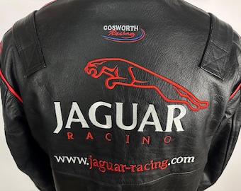 Vintage Jaguar Racing Leather Jacket: HSBC Becks Big Logo, Mens Size L