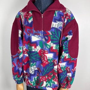 vintage FLEECE Pacific Motion sweater 1/4 Zip Size M rare retro wear men&#39;s 90s jumper blue zipped winter ski outfit outdoor letter pattern