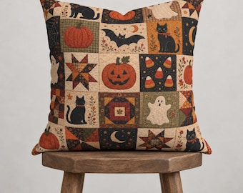 Patchwork Style Halloween motif Square Pillow