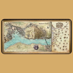 Baldurs Gate 3 kaart bureaumat | BG3 bureauonderlegger | Gamingpad voor D&D-liefhebbers en Astarion Decor | Geeky-cadeau voor Forgotten Realms-gamers