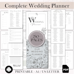 Planificador de bodas completo para imprimir: paquete de planificador de bodas descargable, libro en formato PDF para tamaño carta de EE. UU., organización de bodas fácil