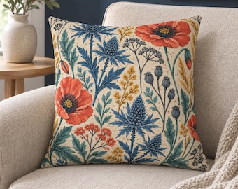 Vintage Poppy & Thistle Floral Pillowcase