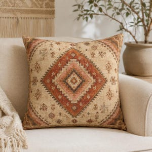Southwestern Kilim Style Pillow Cover | Structured Polyester, Double-Sided Print