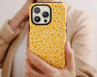 Yellow Polka Dot Phone Case: Abstract Modern Art, MagSafe Options