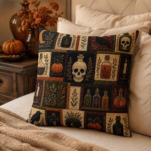 Fodera per cuscino patchwork di Halloween, federa per cuscino vintage trapuntata con zucca e fantasma, gatto nero, decorazione autunnale spettrale per la casa