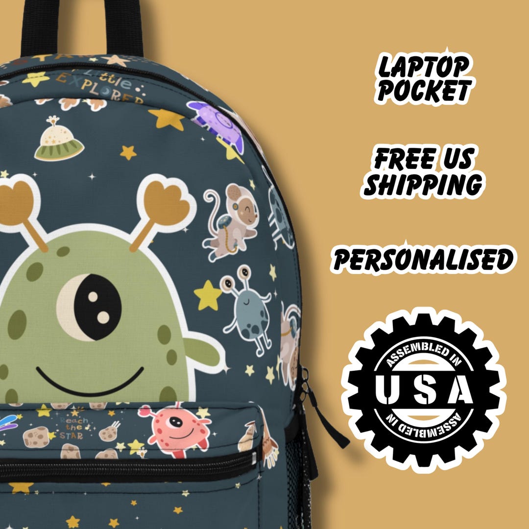 Cute Alien Print Backpack Kids, Personalized School Bag, Astronaut ...