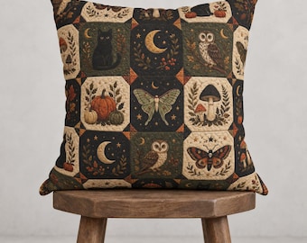 Witchy Halloween Patchwork Style Pillowcase