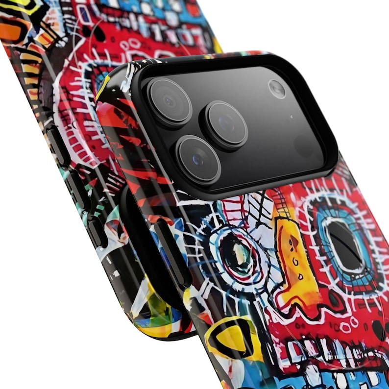 Custodia per telefono con teschio e graffiti astratti – Stile Jean-Michel Basquiat immagine 2