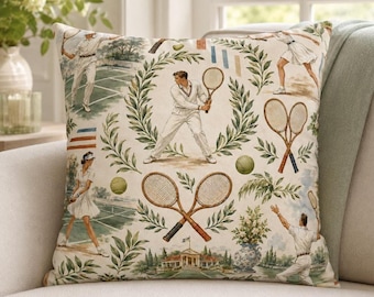 Tennis Pillow Cover, Country Club Cushion, Retro Player Decor