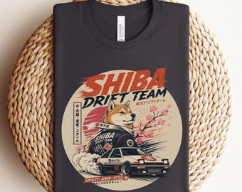 Shiba Drift Team-tröja, retro japansk hundkapplöpningströja, Shiba Inu-tröja med grafisk design, hundtröja med JDM-motiv