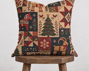 Patchwork Pattern Christmas Tree Pillowcase | Holiday Throw Pillowcase