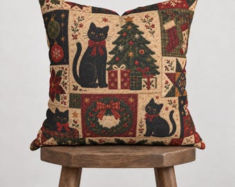 Black Cats Christmas Tree Pillowcase | Square Pillowcase