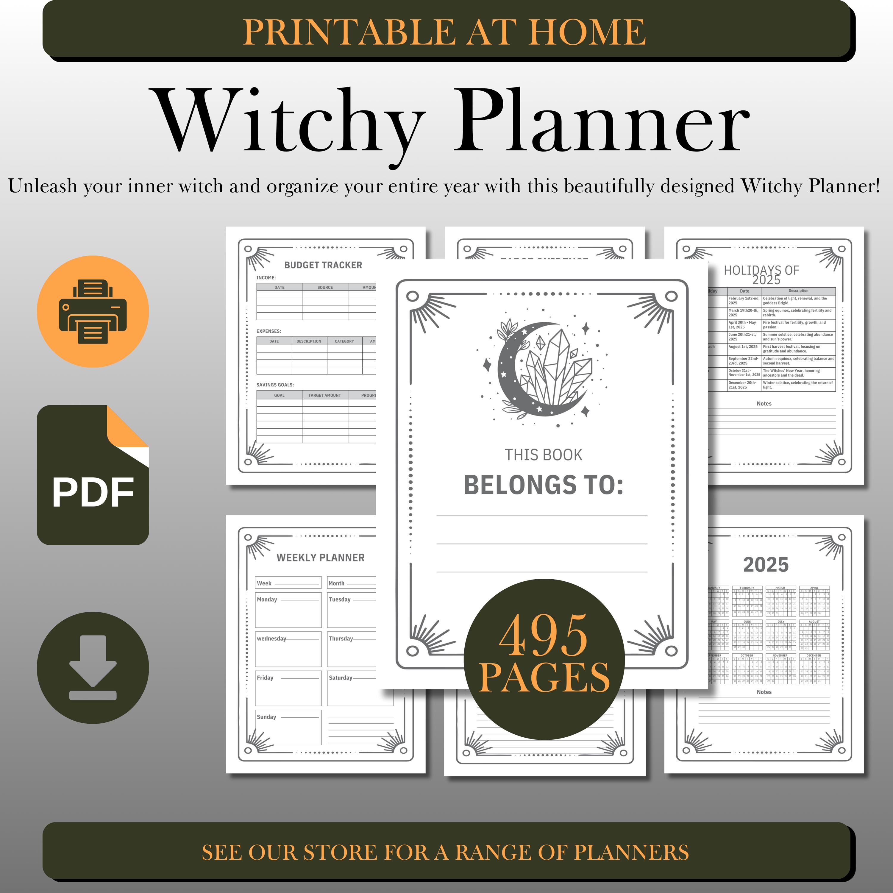 Witchy Planner 2025: 495-Page Ultimate Organization Tool (PDF Download)