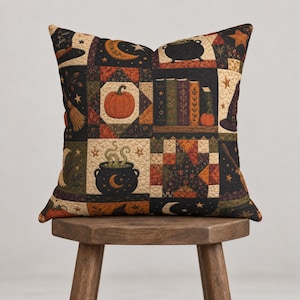 Fall Patchwork Style Quilt Pumpkins Pillow