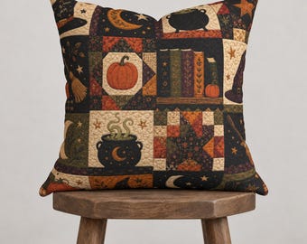 Fall Patchwork Style Quilt Pumpkins Pillow