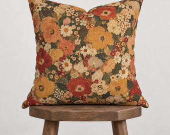 Gustav Klimt Style Orange Floral Pattern Pillowcase