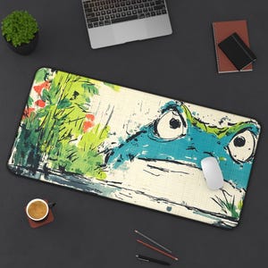 Desk Mat, Cute Grumpy Frog Design, Funny Office Decor, Gaming Mouse Pad, Desk Accessory, Work from Home Gift
