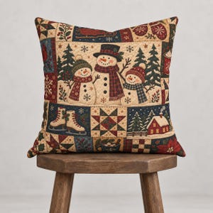 Snowman Patchwork Pattern Christmas Pillow Cover | Holiday Decor