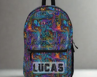 Monogram Glitch Circuit Backpack: Custom Tech School Bag