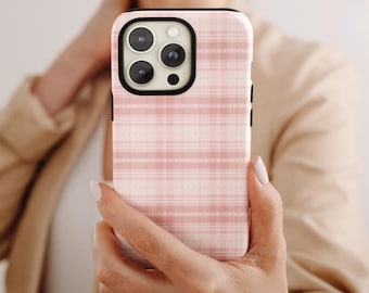 Pink Plaid Phone Case: Cottagecore Gingham, MagSafe & Tough Options