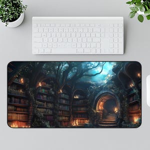 Enchanted Mystic Archive, Library Desk Mat, Witchy Mousepad XL, Dark Academia Desk Pad, Aesthetic Mouse Pad, Gift for Wife