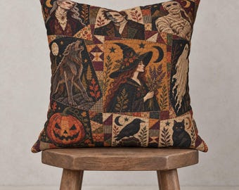 Witchy Patchwork Style Halloween Pillowcase