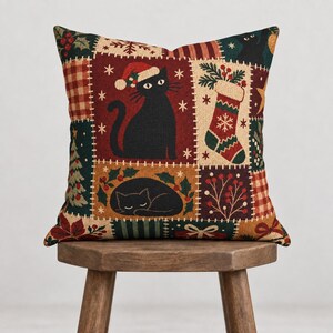 Black Cat Christmas Patchwork Pattern Pillowcase