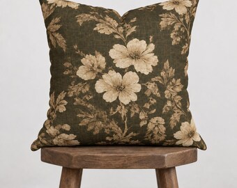 Olive Cream Floral Pillowcase Vintage -Inspired